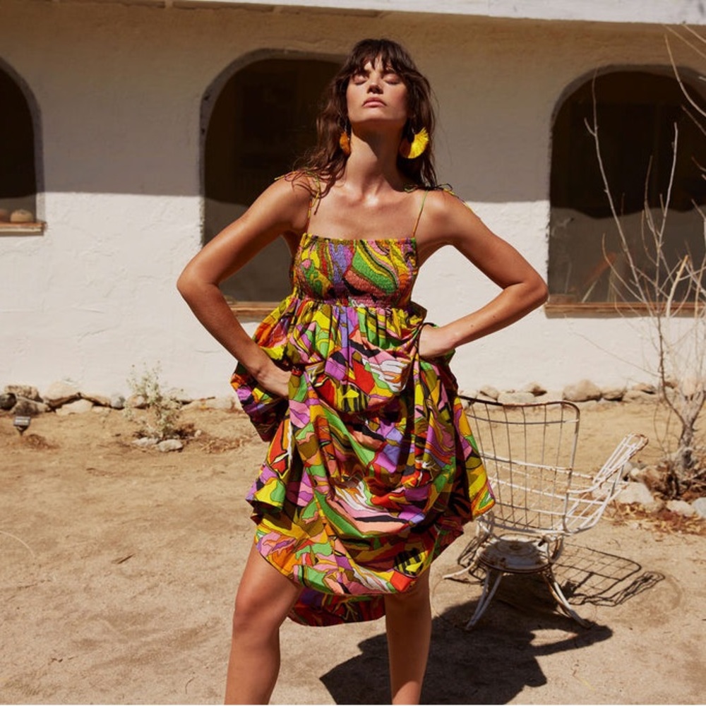 SWF Birds of Paradise Smocked Tie Strap Dress - Picture 2 of 12